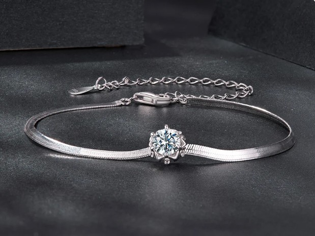 สร้อยข้อมือเงินแท้ 925 สร้อยข้อมือเส้นแบน ฝังเพชร Moissanite ลายดอกไม้ สวยหรู ใส่ออกงาน 489962