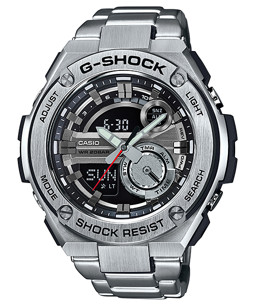 CASIO G-SHOCK นาฬิกาข้อมือ นาฬิกากันน้ำ นาฬิกาของแท้ ประกันศูนย์ CMG 1 ปี รุ่น GST-210D-1A นาฬิกาสีเงิน