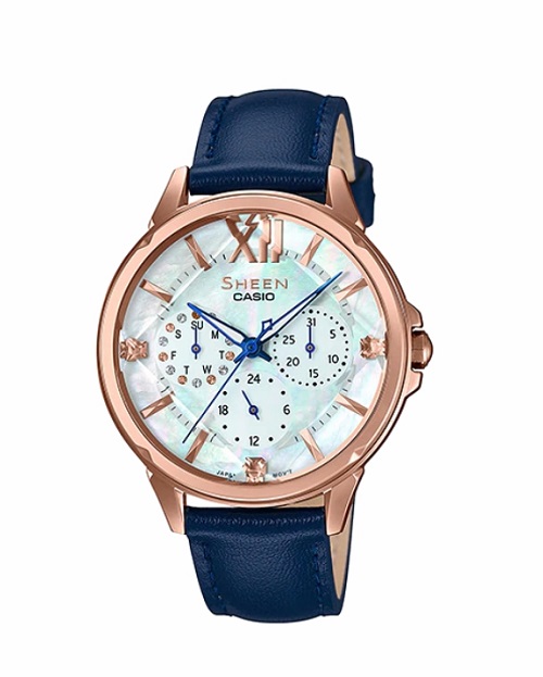 CASIO SHEEN นาฬิกาข้อมือ นาฬิกากันน้ำ นาฬิกาของแท้ ประกันศูนย์ CMG 1 ปี รุ่น SHE-3056PGL-7B นาฬิกาสีน้ำเงิน