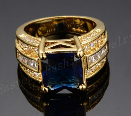 แหวนทองผู้ชาย แหวนทอง ฝังเพชร พลอย สีน้ำเงิน Sapphire เม็ดสี่เหลี่ยม สวยหรู มีระดับ แหวนประดับ เพชร CZ AAA ใส่ออกงาน เสริมบารมี 158759