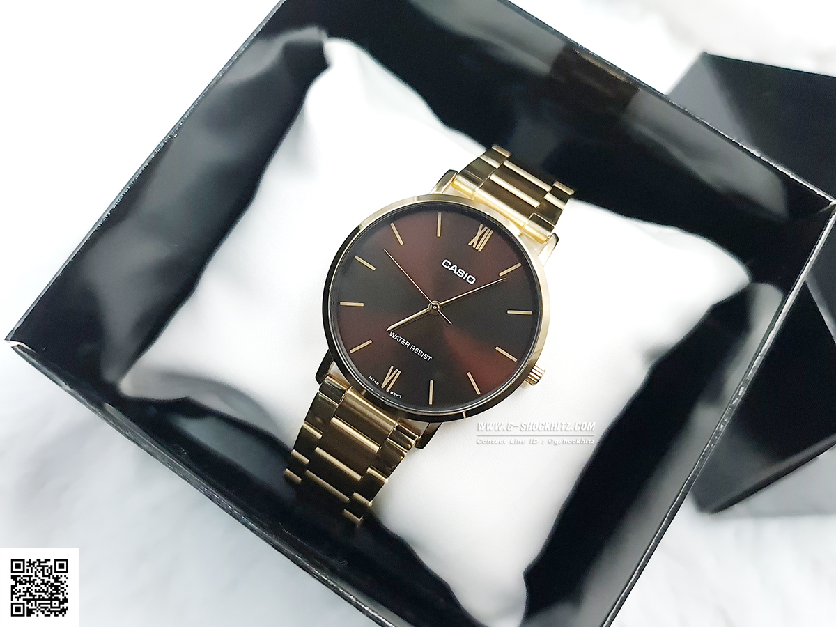 CASIO MID YEAR SALE นาฬิกาคาสิโอ พร้อมส่ง นาฬิกาข้อมือ นาฬิกากันน้ำ นาฬิกาของแท้ BTS ประกันศูนย์ CMG 1 ปี รุ่น MTP-VT01G-5B นาฬิกาสีทอง