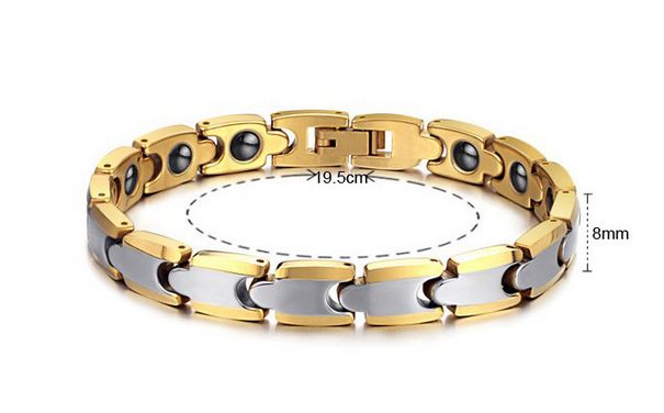 สร้อยข้อมือ กำไลข้อมือ ผู้ชาย สร้อยข้อมือพรีเมี่ยม Tungsten Carbide สีเงิน ผสมทอง ฝัง แม่เหล็กเพื่อสุขภาพ ใส่ได้ตลอด ของขวัญให้แฟน สุดหรู 691718