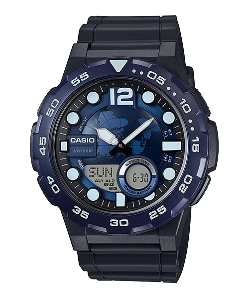 CASIO นาฬิกาคาสิโอ นาฬิกาข้อมือ นาฬิกากันน้ำ นาฬิกาของแท้ ประกันศูนย์ CMG 1 ปี รุ่น AEQ-100W-2A นาฬิกาสีดำ