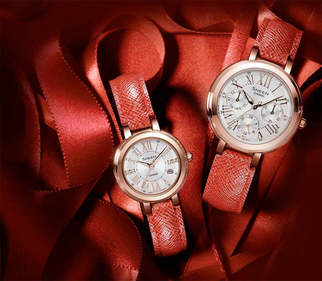 CASIO SHEEN นาฬิกาข้อมือ นาฬิกากันน้ำ นาฬิกาของแท้ ประกันศูนย์ CMG 1 ปี รุ่น SHE-3034GL-7B นาฬิกาสีแดง