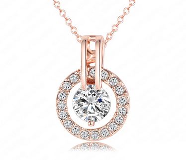 สร้อยคอผู้หญิง สร้อยทอง 18 K สร้อยคอ ห้อยจี้ เพชร CZ AAA วงกลม ล้อมรอบ เพชรเม็ดกลาง อีกชั้น ของขวัญให้แฟน สร้อยใส่ออกงาน ชุดราตรี 594031