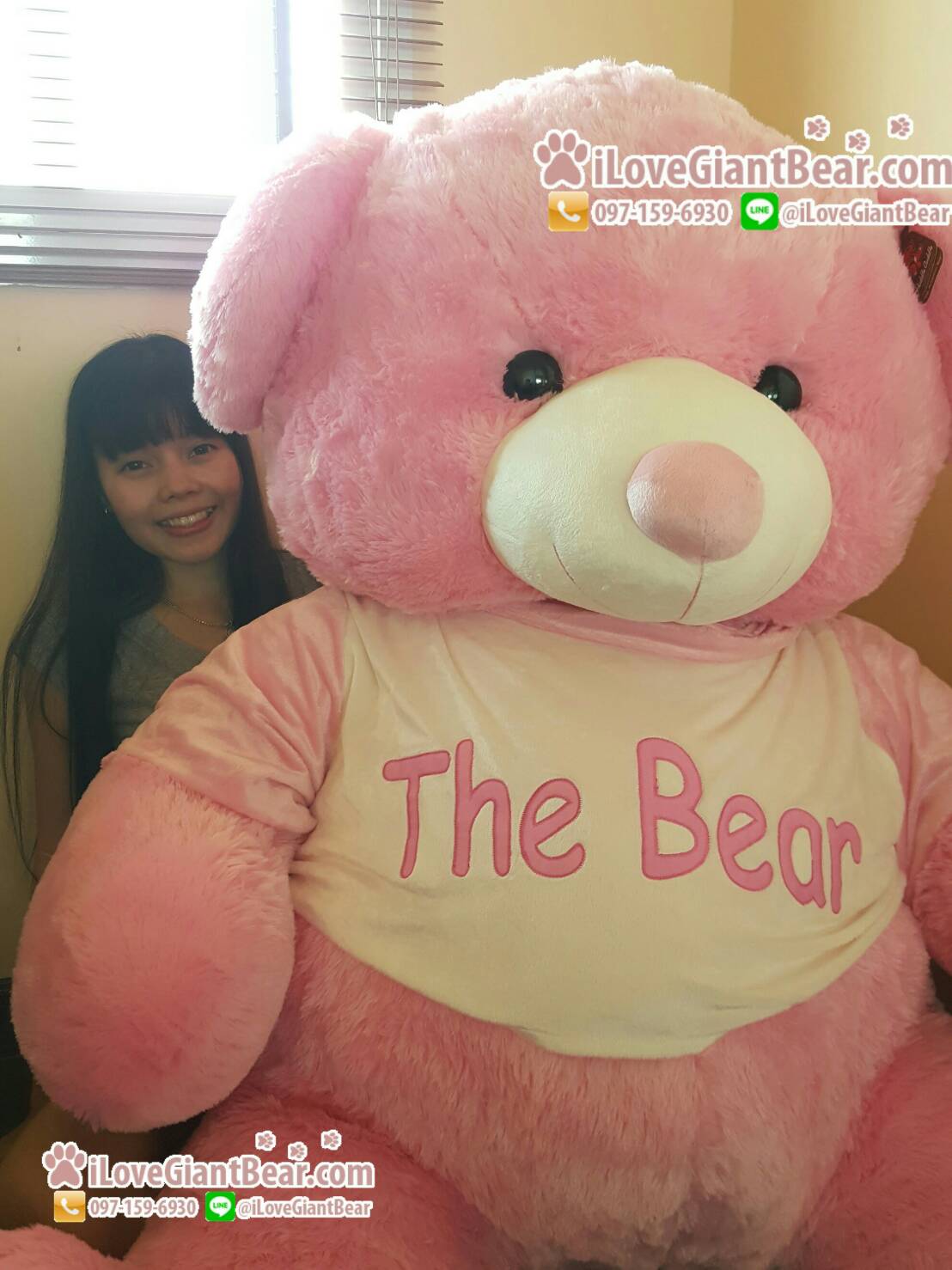 Big Bear ตุ๊กตาหมียักษ์ ใส่เสื้อ สีชมพู (ตากลม) ขนาด 1.8 เมตร อ้วน ตัวใหญ่ยักษ์ ขนนุ่มมากๆ
