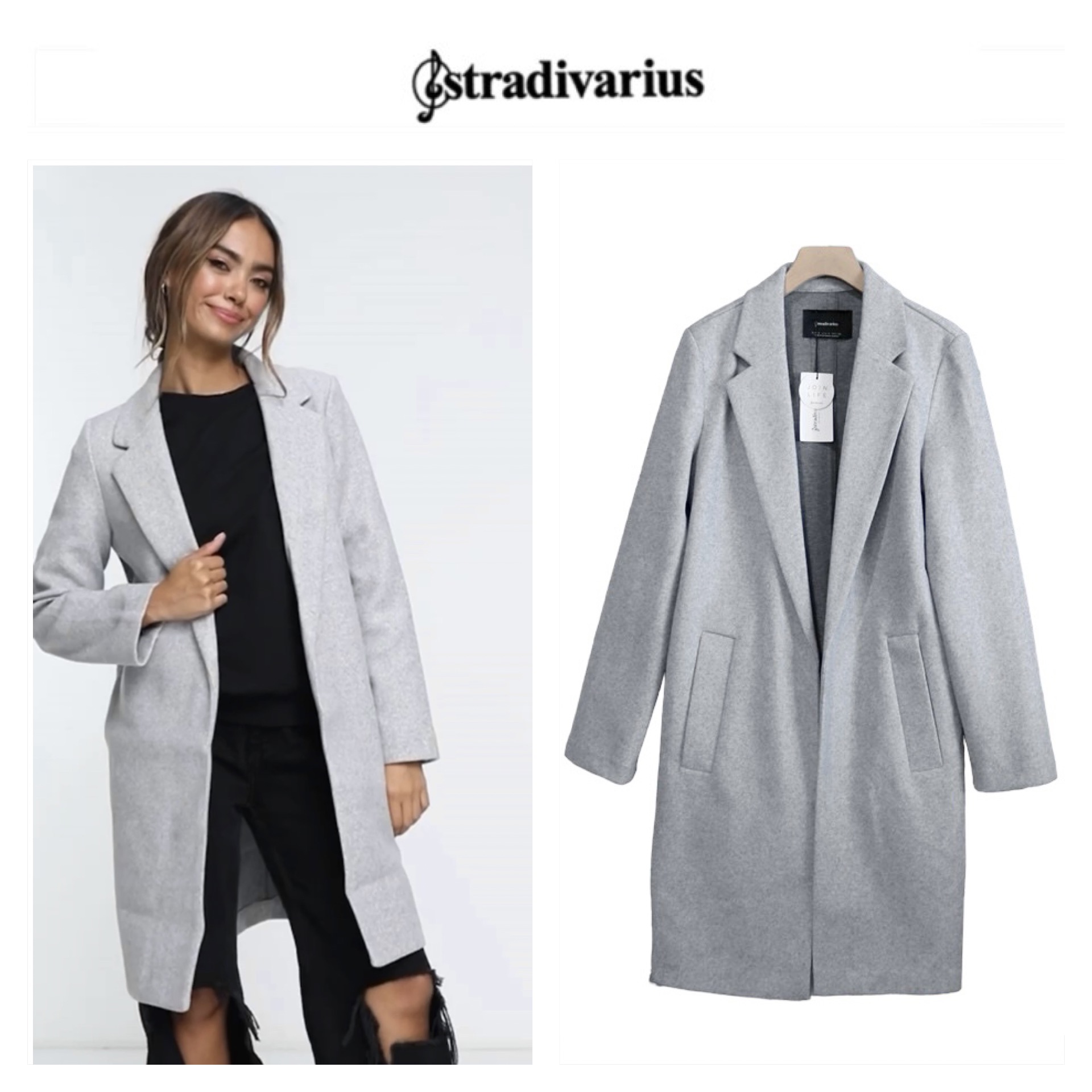 เสื้อโค้ท เสื้อโค้ทกันหนาว โค้ทวูล tailored knot coat สีเบจ แบรนด์ STRADIVARIUS สำเนา