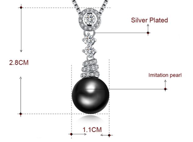 สร้อยคอ ผู้หญิง สร้อยเงิน พร้อมจี้ ไข่มุก สีดำ Black pearl ตกแต่งด้วย เพชร CZ AAA ทรงยาว 236306