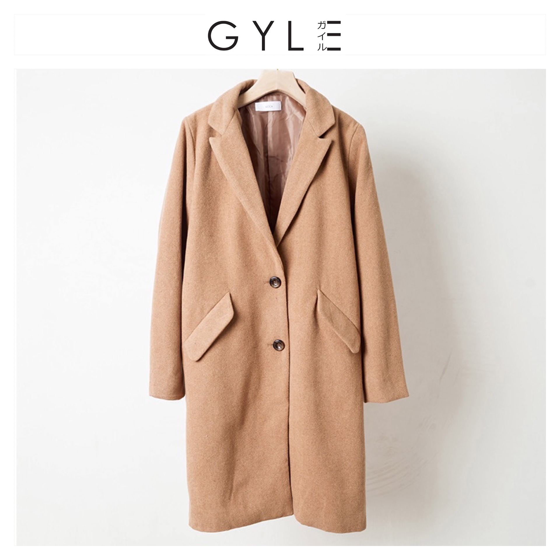 Gyle เสื้อโค้ท เสื้อกันหนาว เนื้อผ้าสักหลาดวูล โค้ทวูลสีดำ แต่งกระดุมสองแถว แบรนด์ GYLE (JAPAN)