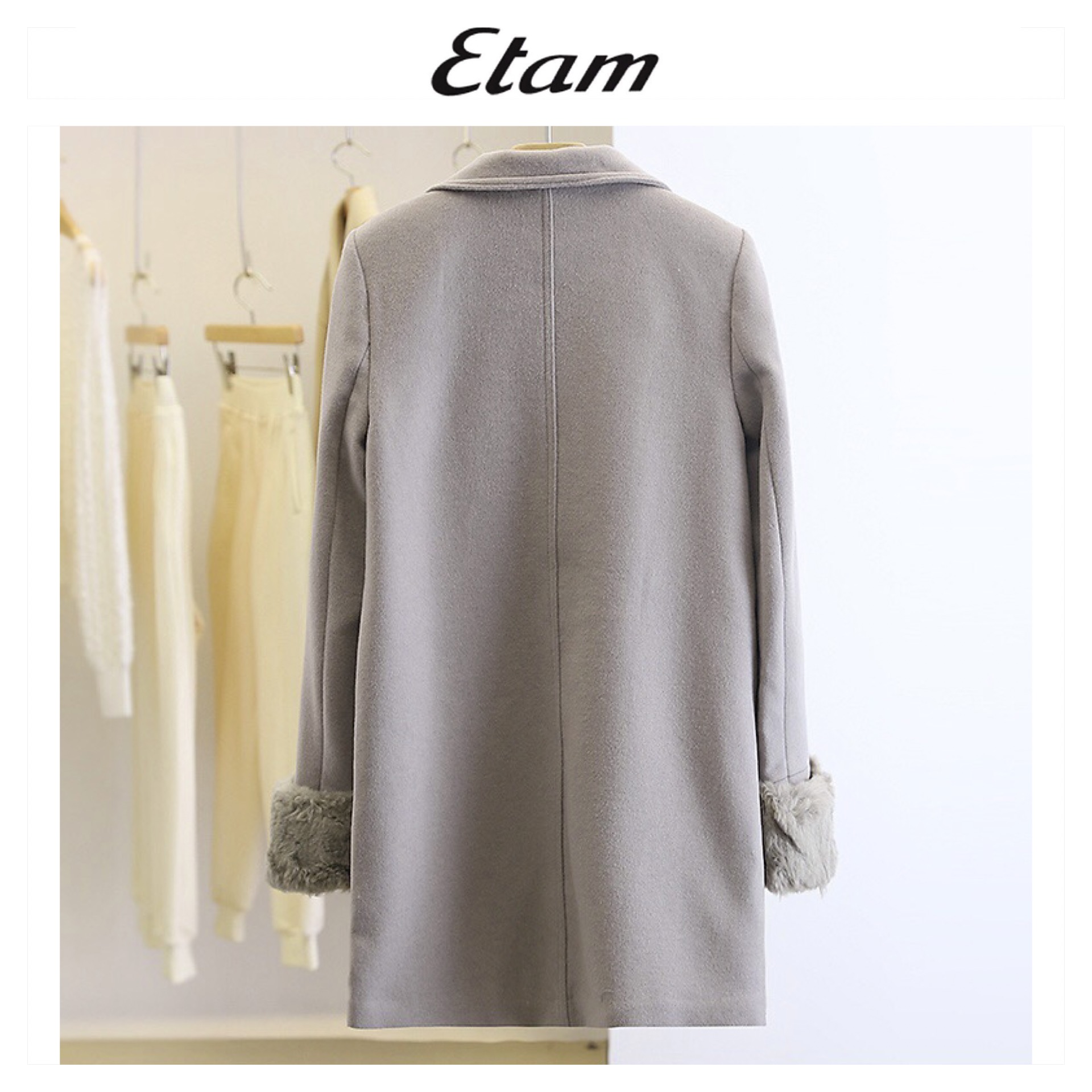 Etam เสื้อโค้ท เสื้อกันหนาว เนื้อผ้าสักหลาดวูล สีเทา แต่งกระดุมแถบ สองแถว แบรนด์ Etam (งานตัดป้าย) เทา