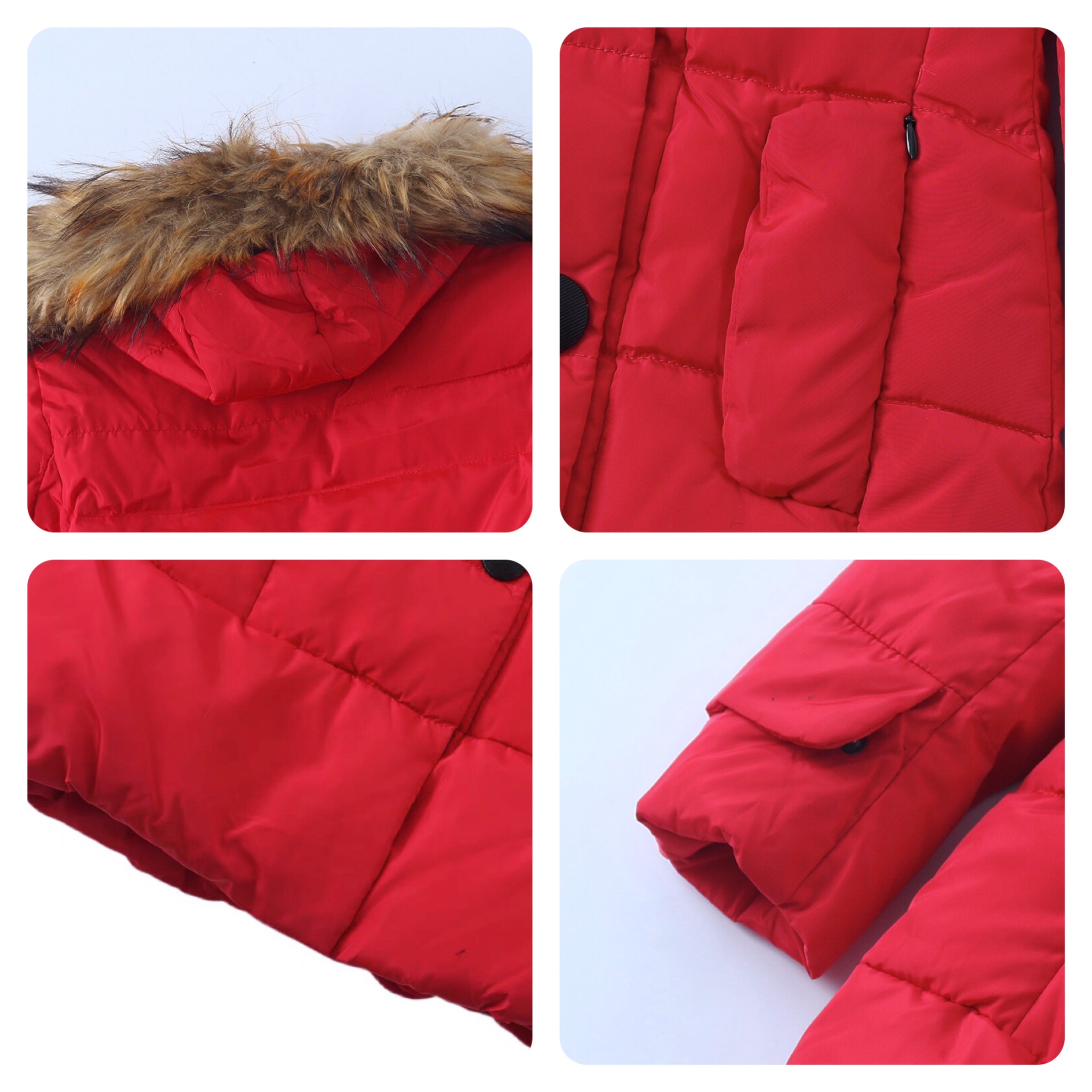 เสื้อกันหนาว ขนเป็ด เสื้อฮู้ดเฟอร์ บุนวมอุ่น สีแดง แบรนด์ LI YIN JOY (padded puffer coat สำเนา สำเนา