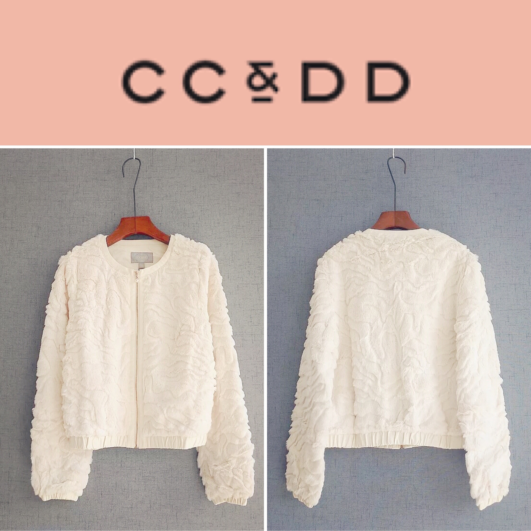 Cc&dd เสื้อกันหนาว แต่งขน เสื้อกันหนาวขนสีครีม แบรนด์เนม CC&DD ขาวครีม