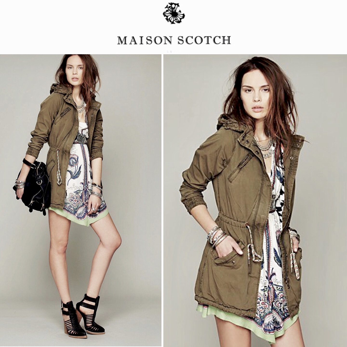 Maison scotch เสื้อนอก เสื้อคลุมแนวทหาร เสื้อฮูท สีเขียว แต่งหมวก แบรนด์ MAISON SCOTH งานสวย เท่ห์ แนวมากคะ สำเนา สำเนา เขียวทหาร