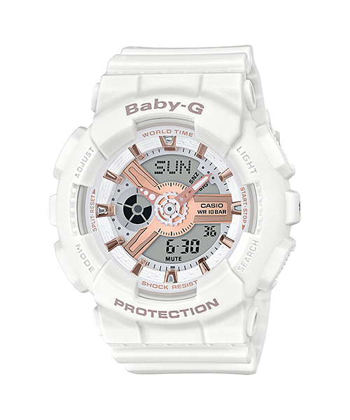 CASIO BABY-G นาฬิกาข้อมือ นาฬิกากันน้ำ นาฬิกาของแท้ ประกันศูนย์ CMG 1 ปี รุ่น BA-110RG-7A นาฬิกาสีขาว