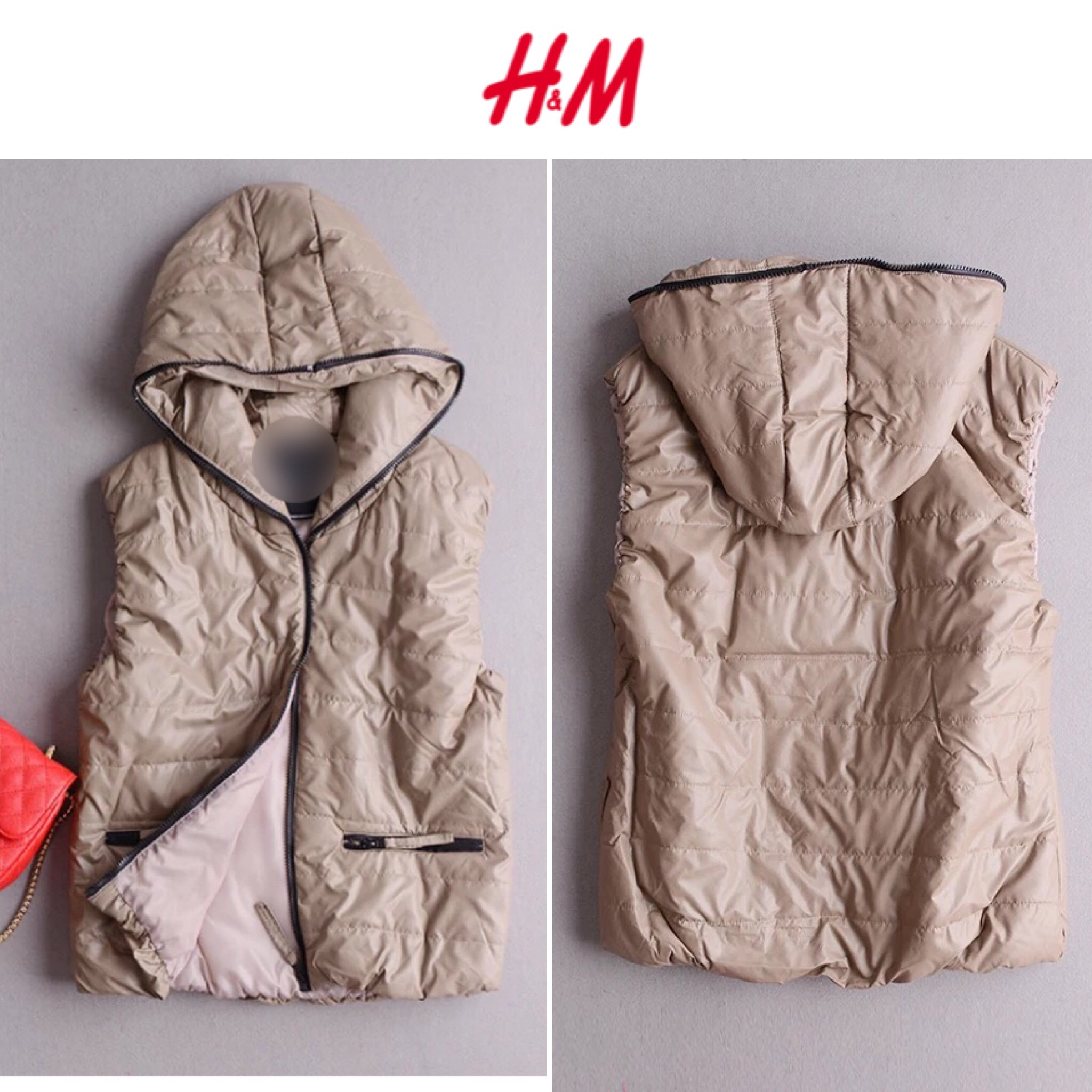 เสื้อกั๊กบุนวมอุ่นสีกากี แบรนด์เนม H&M แท้ 100% คะ Size L/XL นูทกากี