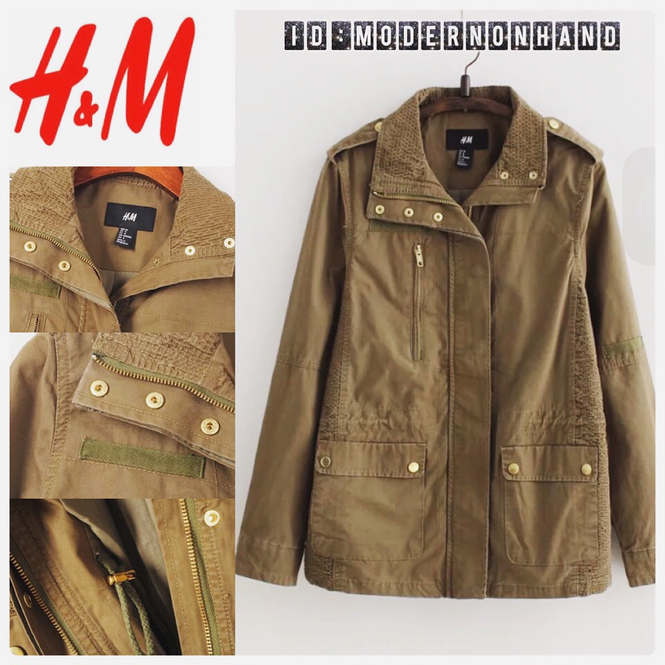 เสื้อคลุม เสื้อนอกแจ็คเก็ต สีเขียวทหาร แบรนด์เนม H&M 💯% แต่งกระดุมและซิปทอง สวยเท่ห์ มากคะ