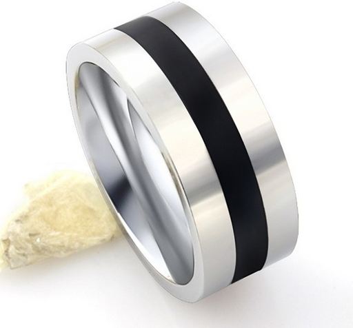 แหวนผู้ชาย แหวนเกลี้ยง แหวนเงิน Stainless Steel ดีไซน์ คาดเส้น สีดำ ตรงกลาง แหวน วงใหญ่ แบบเรียบ ดูดี มีสไตล์ ใส่ได้ทุกโอกาส 848805