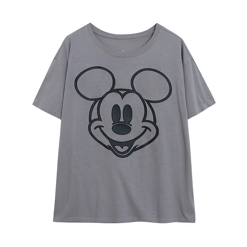 Disney Adult Mickey Mouse grey Tee เสื้อยืด Mickey T-shirt สีดำ ลายสีรุุ้ง มิคกี้ Mickey Halloween งานดิสนีย์แท้ MICKEY สำเนา
