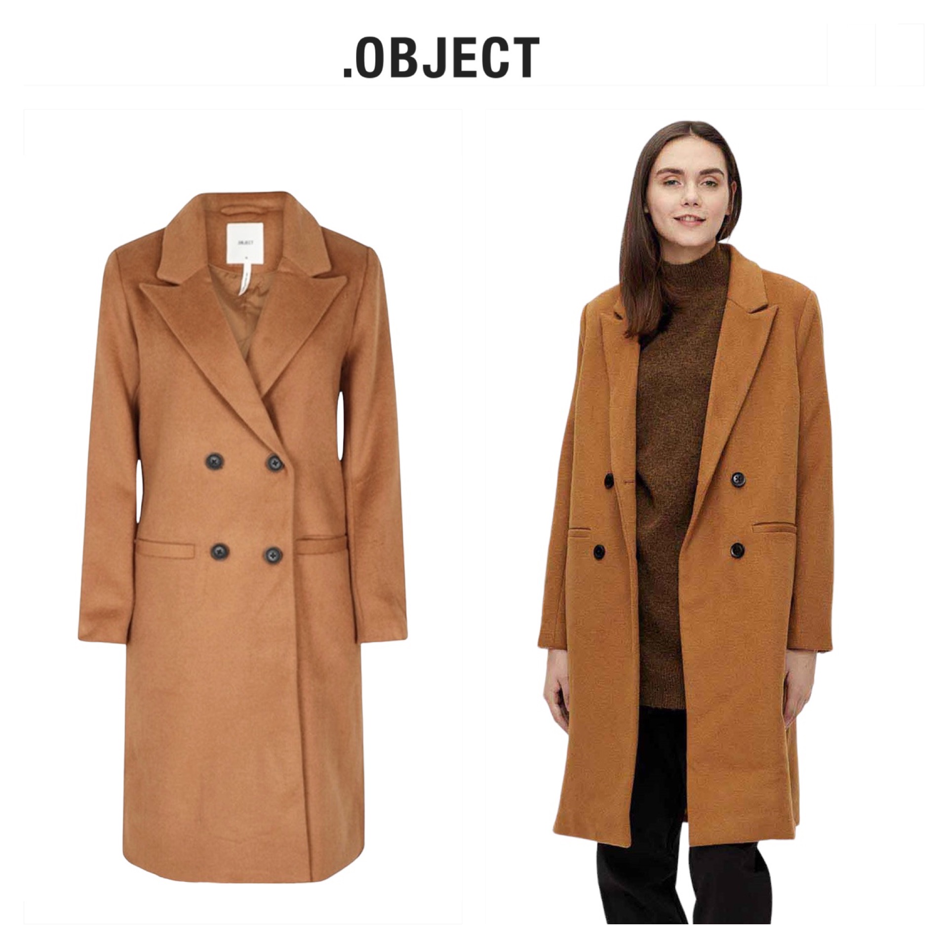 Object เสื้อโค้ท เสื้อกันหนาว เนื้อผ้าสักหลาดวูล สีน้ำตาลขมิ้น แบรนด์ .Object