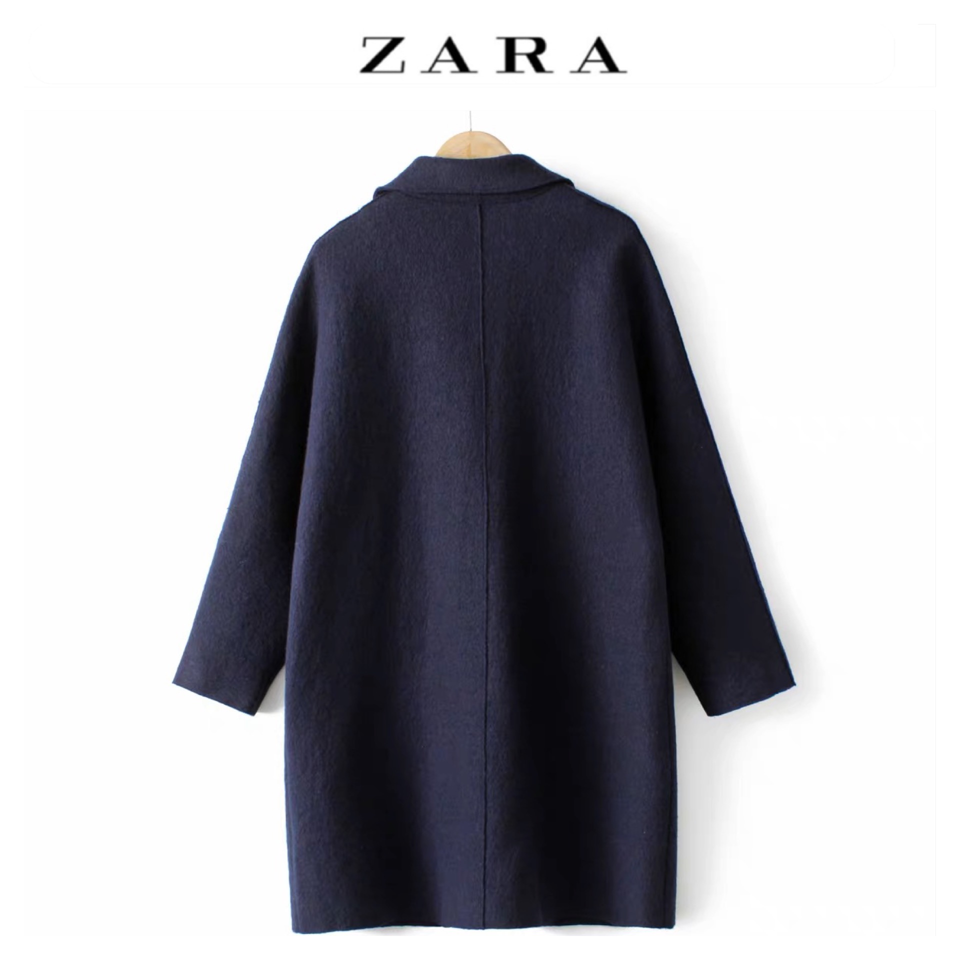 Zara เสื้อโค้ท เสื้อกันหนาว เนื้อผ้าสักหลาดวูล สีน้ำเงินกรม แบรนด์zara