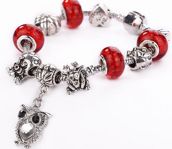 สร้อยข้อมือ Diy สไตล์ Pandora แต่ง ชาร์ม ตัวกวาง คริสมาสต์ ถุงเงิน มงคล ห้อยจี้ นกฮูก สีเงิน ผลฟักทอง สลับ Glass Bead สีสดใส ของขวัญพิเศษ 10392