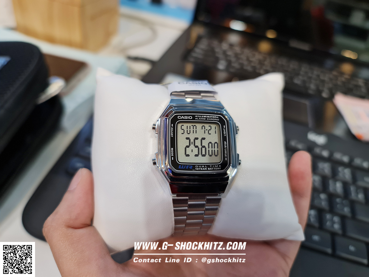 CASIO นาฬิกาคาสิโอ นาฬิกาข้อมือ นาฬิกากันน้ำ นาฬิกาของแท้ ประกันศูนย์ CMG 1 ปี รุ่น A-178WA-1A นาฬิกาสีเงิน