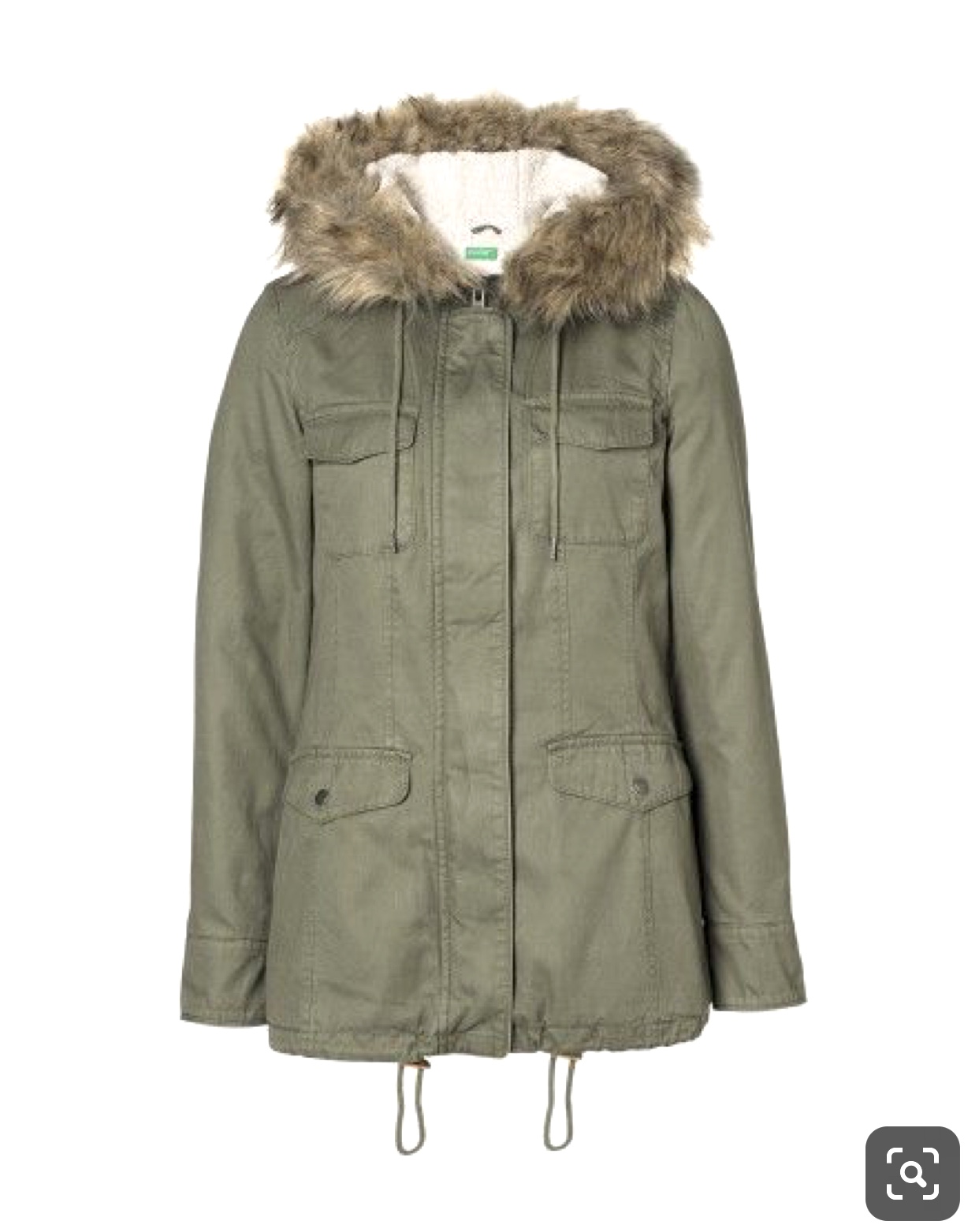 Benetton เสื้อกันหนาว parka ปาร์ก้า โค้ทกันหนาว เสื้อฮูทเฟอร์ สีเขียว แบรนด์เนม BENETTON แต่งขนเฟอร์ ซับขนอุ่นด้านใน(เฟอร์ถอดได้คะ) เขียว