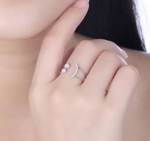แหวนผู้หญิง แหวนปรับ size ได้ แหวนเงินแท้ 925 ฝังเพชร CZ AAA แหวนเพชร ลาย ยิ้ม แหวนให้แฟน วันครบรอบ 591985