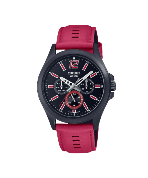CASIO นาฬิกาคาสิโอ นาฬิกาข้อมือ นาฬิกากันน้ำ นาฬิกาของแท้ ประกันศูนย์ CMG 1 ปี รุ่น MTP-E350BL-1B นาฬิกาสีแดง