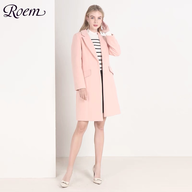 เสื้อโค้ทวูล Trench coat เสื้อโค้ทเฟอร์ โค้ทสักหลาดสีชมพูอ่อน แบรนด์ Roem