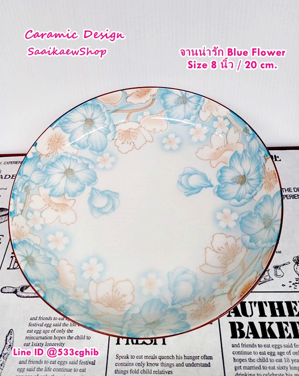 จานเซรามิค สไตล์ญี่ปุ่น จานชามลายน่ารัก 8 นิ้ว [พร็อบถ่ายรูป] :จานใส่อาหาร