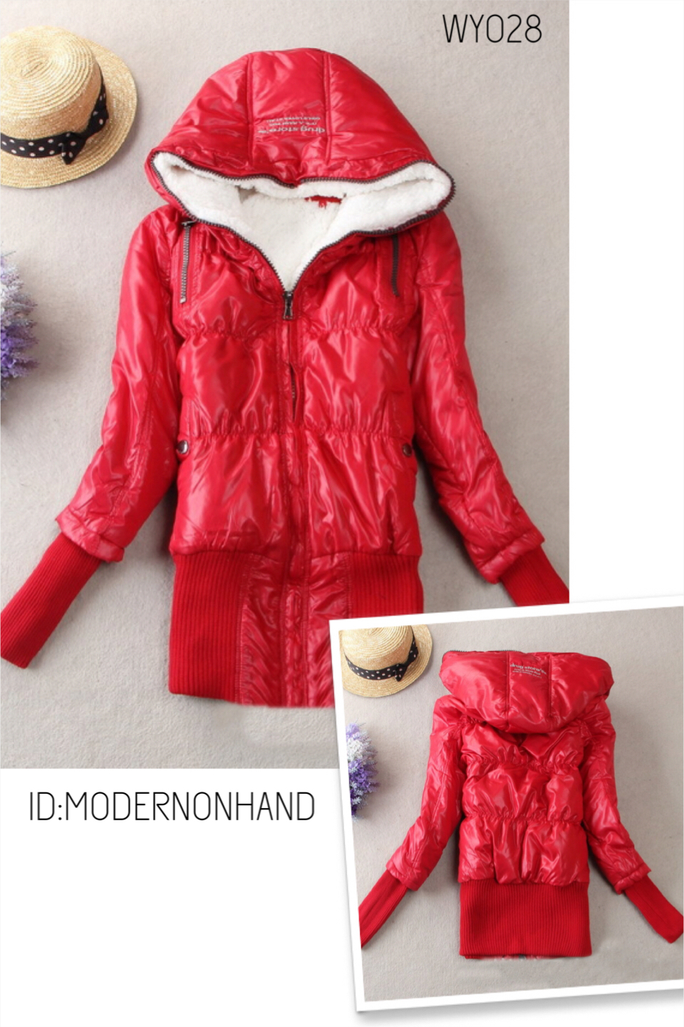 เสื้อกันหนาวขนเป็ด ติดฮูท สีแดง เนื้อผ้า PU แต่งซับขนอุ่นสีขาวด้านใน แขนจั๊มยาวกันลม หัวซิบ2 หัว รูดได้บนล่าง กันลมกันหิมะ ไม่กลัวองศาติดลบเลยคะ งานพรีเมี่ยม สวยหรูมากคะ Size S/M/L