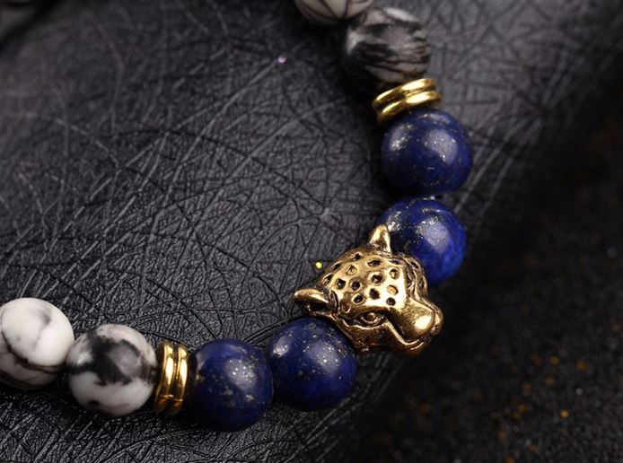 สร้อยข้อมือ หินธรรมชาติ สร้อยข้อมือ ผู้ชาย ผู้หญิง ใส่ได้ สร้อยข้อมือ ลูกปัดหิน ร้อย จี้เสือ สีเงิน และ สีทอง สวยหรู ดูมีสง่า 490569