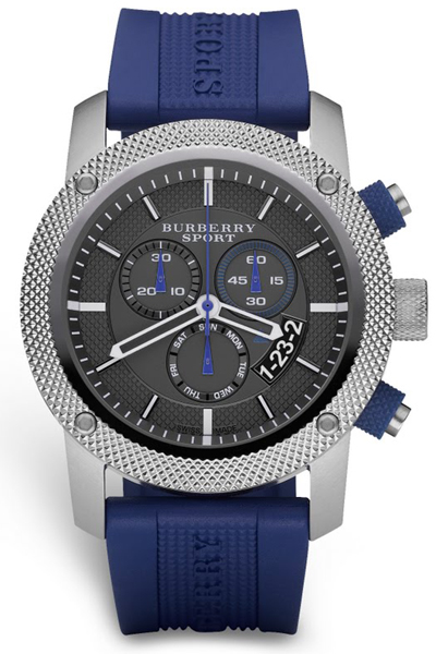 BURBERRY MEN'S WATCH นาฬิกาผู้ชาย Chronograph Blue Rubber Strap 44mm BU7711
