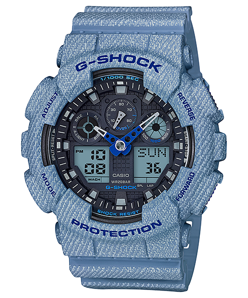 CASIO G-SHOCK นาฬิกาข้อมือ นาฬิกากันน้ำ นาฬิกาของแท้ ประกันศูนย์ CMG 1 ปี รุ่น GA-100DE-2A นาฬิกาสีฟ้า