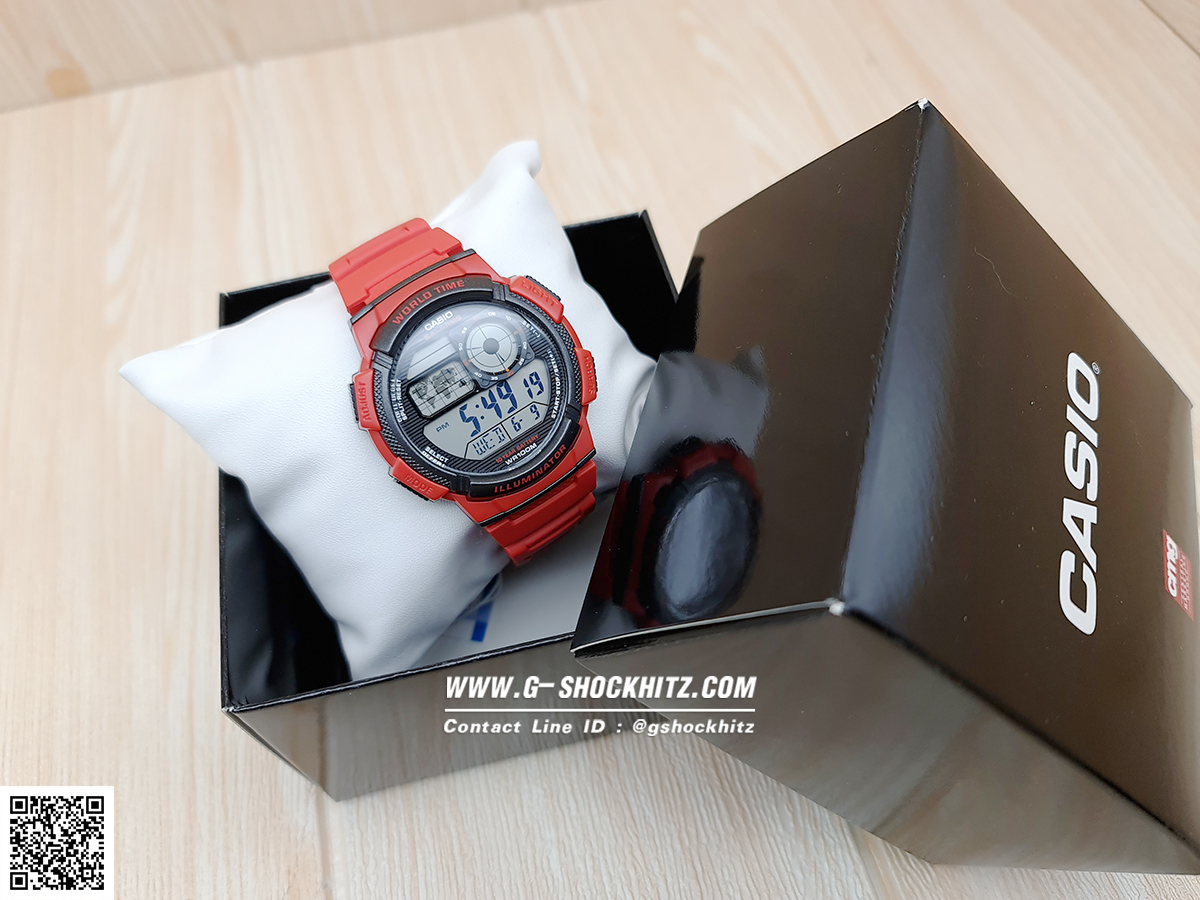 CASIO นาฬิกาคาสิโอ นาฬิกาข้อมือ นาฬิกากันน้ำ นาฬิกาของแท้ ประกันศูนย์ CMG 1 ปี รุ่น AE-1000W-4A นาฬิกาสีแดง