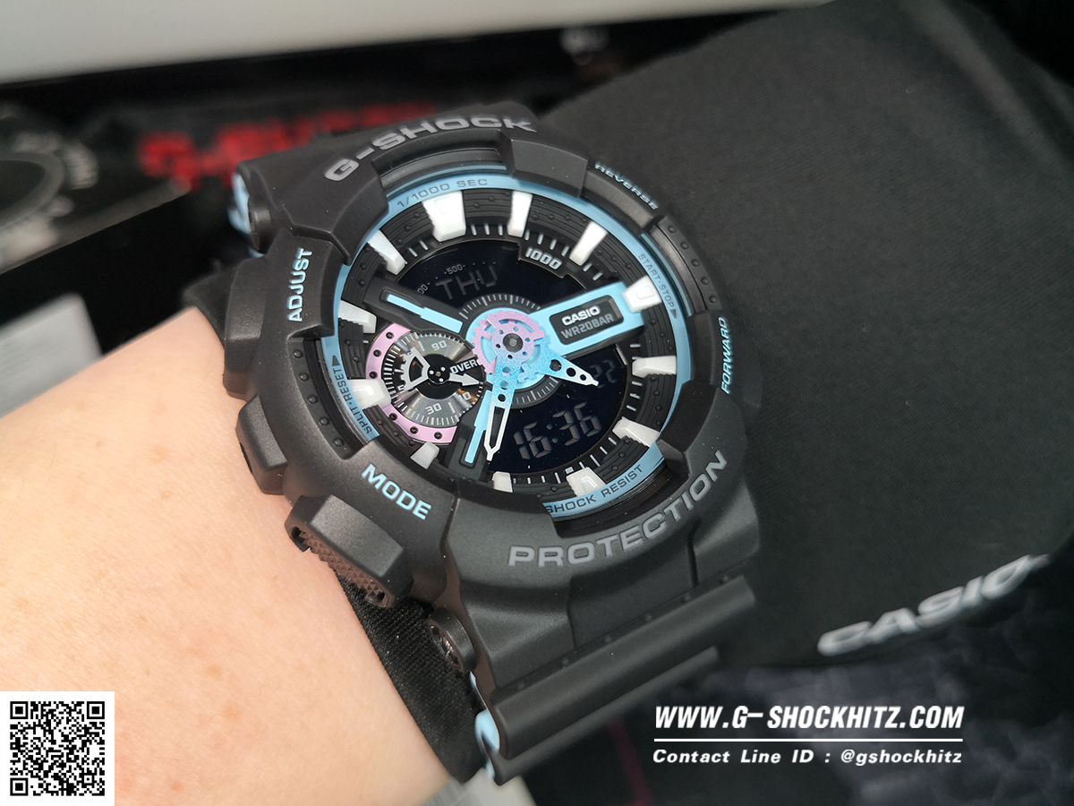 CASIO G-SHOCK นาฬิกาข้อมือ นาฬิกากันน้ำ นาฬิกาของแท้ ประกันศูนย์ CMG 1 ปี รุ่น GA-110PC-1A นาฬิกาสีดำ