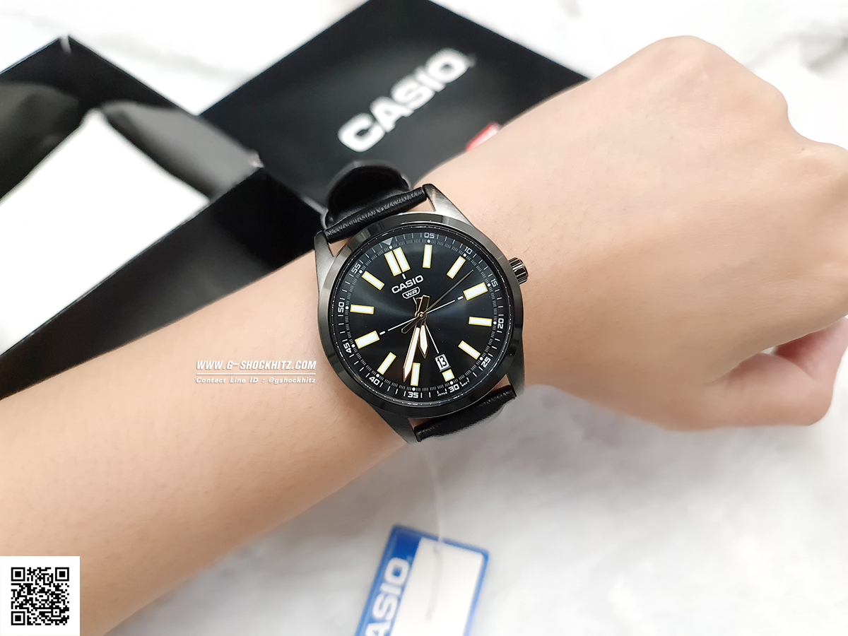 CASIO MID YEAR SALE นาฬิกาคาสิโอ พร้อมส่ง นาฬิกาข้อมือ นาฬิกากันน้ำ นาฬิกาของแท้ BTS ประกันศูนย์ CMG 1 ปี รุ่น MTP-VD02BL-1E นาฬิกาสีดำ