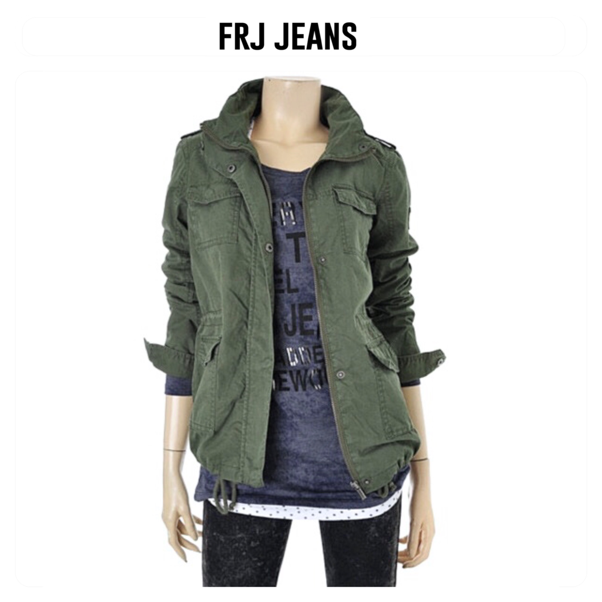 FRJ jeans เสื้อนอกเขียวทหาร เสื้อแจ็คเก็ต แนวทหาร แบรนด์FRJ เขียว