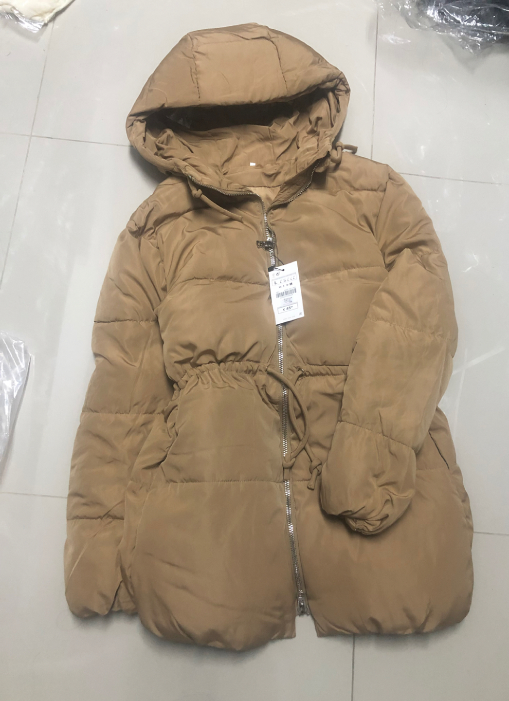 เสื้อกันหนาว เสื้อฮู้ดเฟอร์ บุนวมอุ่น สีนู้ดส้ม แบรนด์ Cranberry jeans (padded puffer coat สำเนา