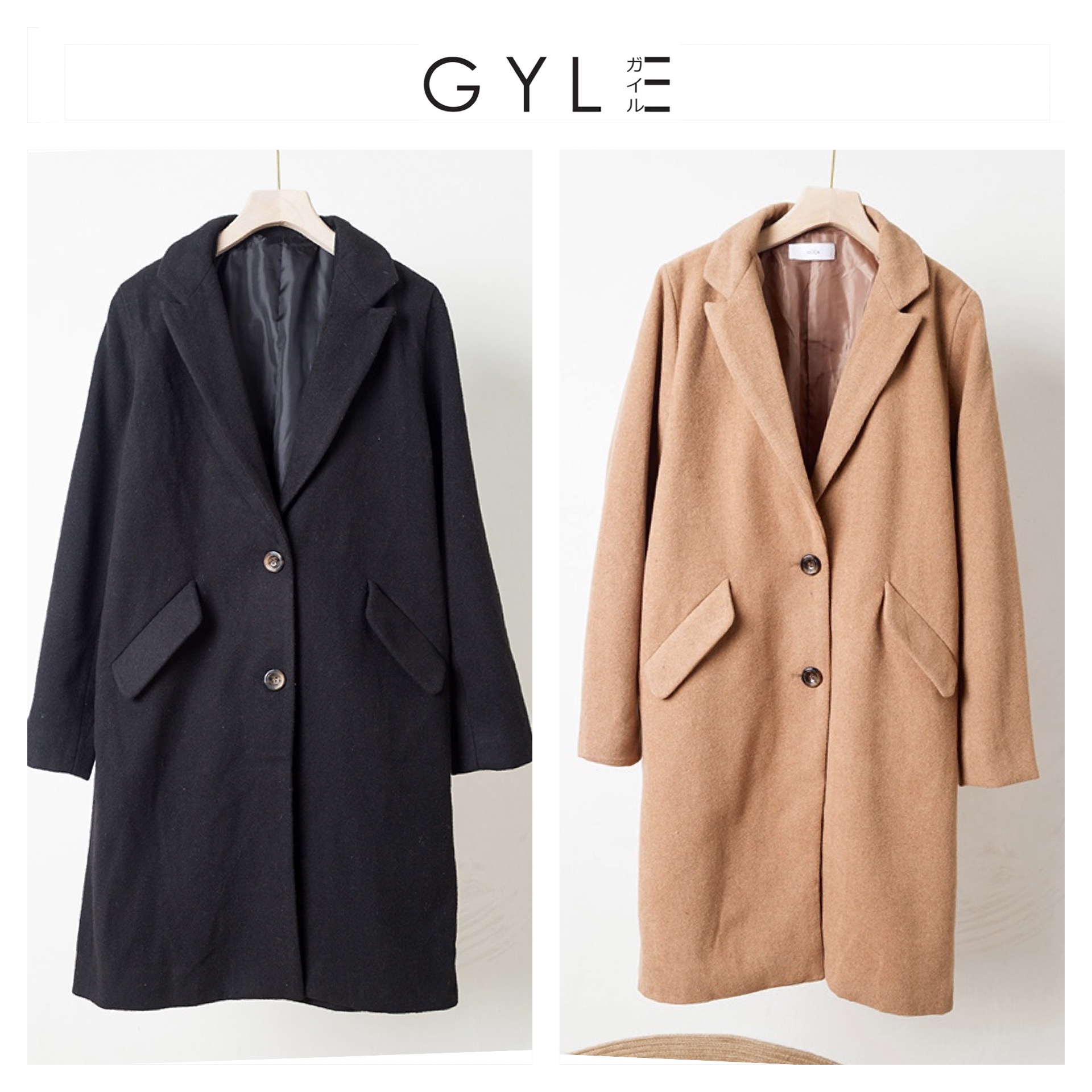 Gyle เสื้อโค้ท เสื้อกันหนาว เนื้อผ้าสักหลาดวูล โค้ทวูลสีดำ แต่งกระดุมสองแถว แบรนด์ GYLE (JAPAN)
