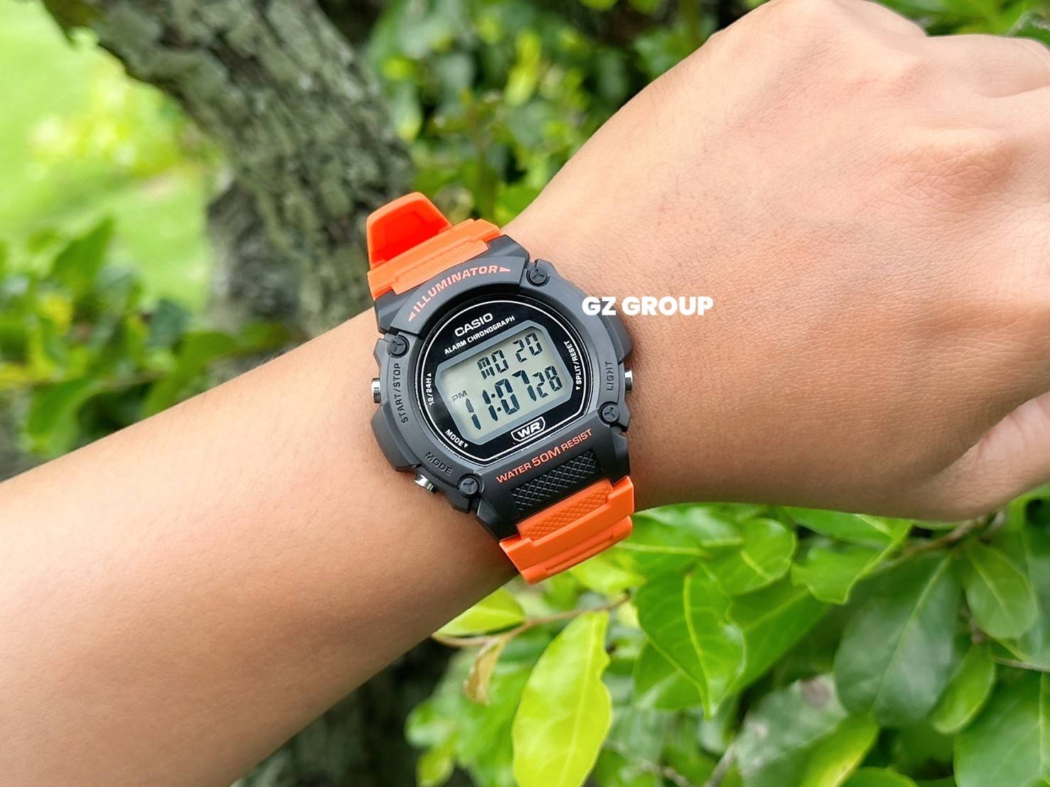 CASIO นาฬิกาคาสิโอ นาฬิกาข้อมือ นาฬิกากันน้ำ นาฬิกาของแท้ ประกันศูนย์ CMG 1 ปี รุ่น W-219H-4A นาฬิกาสีส้ม