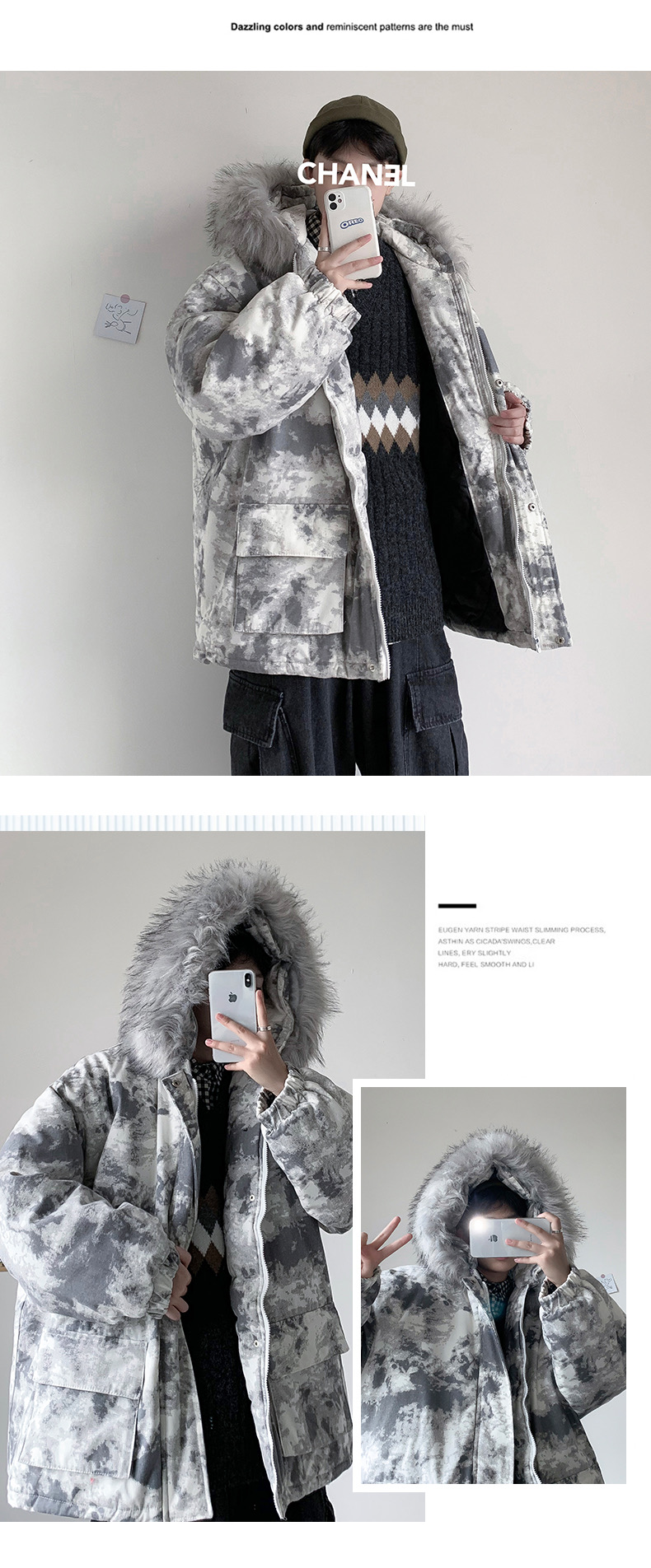Victory เสื้อกันหนาว เสื้อฮู้ดเฟอร์ บุนวมอุ่น แบรนด์ victory over siZe bomber jacket (ขนเฟอร์ถอดได้ค่ะ) ลายพราง