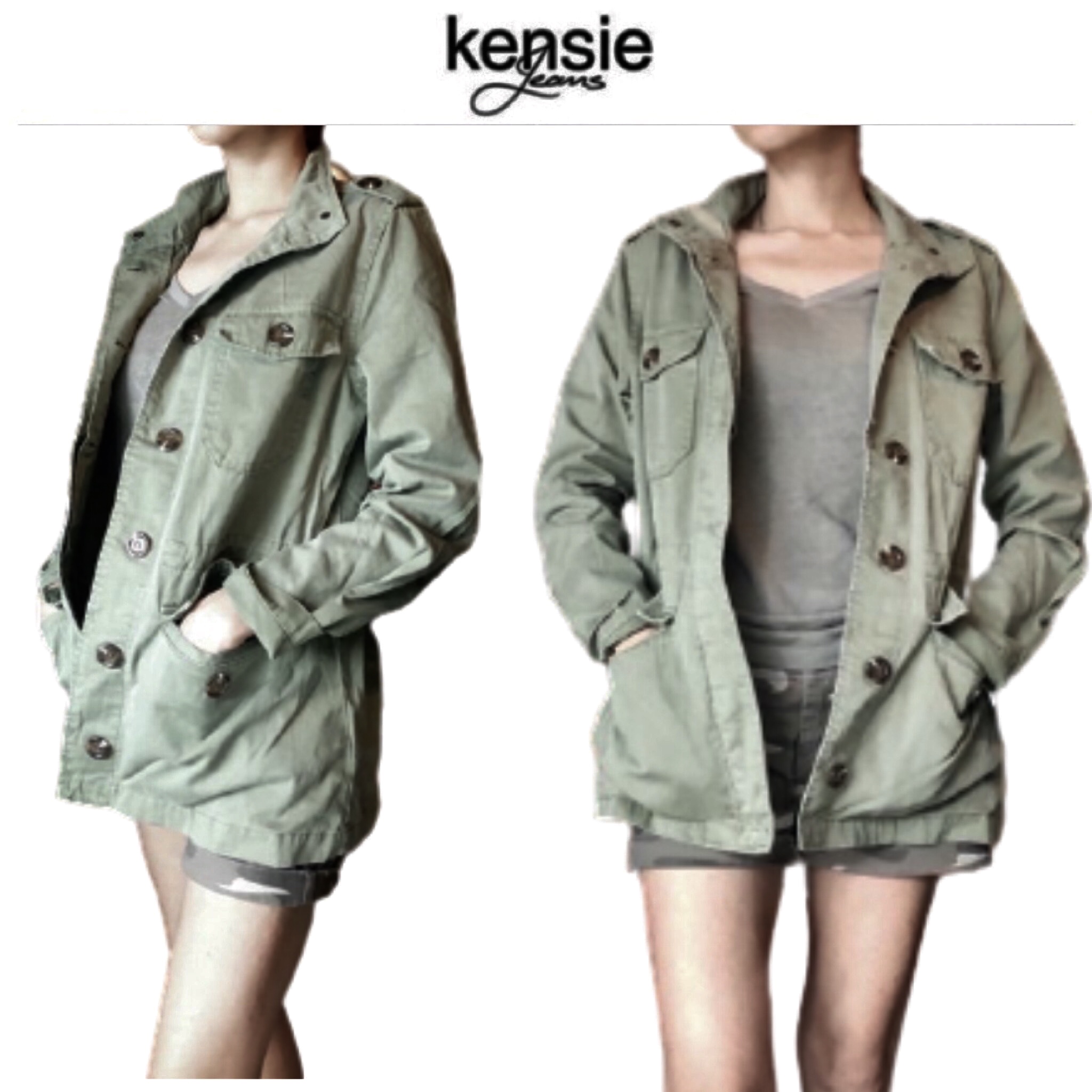Kensie เสื้อเขียวทหาร เสื้อนอกแนวทหาร แบรนด์KENSIE JEANS (canada )แพทเทินสวย เท่ห์มาก คะ Size S/M/L/XL เขียว