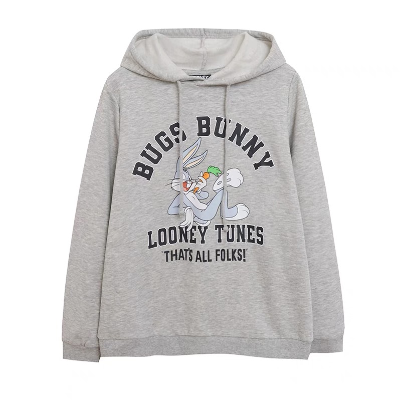 warner เสื้อกันหนาว เสื้อวอร์มสีส้มอิฐ เสื้อฮู้ด ส้มอิฐ ฮู้ดยาว สกรีน BUGS BUNNY TOON งานDISNEY แท้ สำเนา สำเนา สำเนา เทา