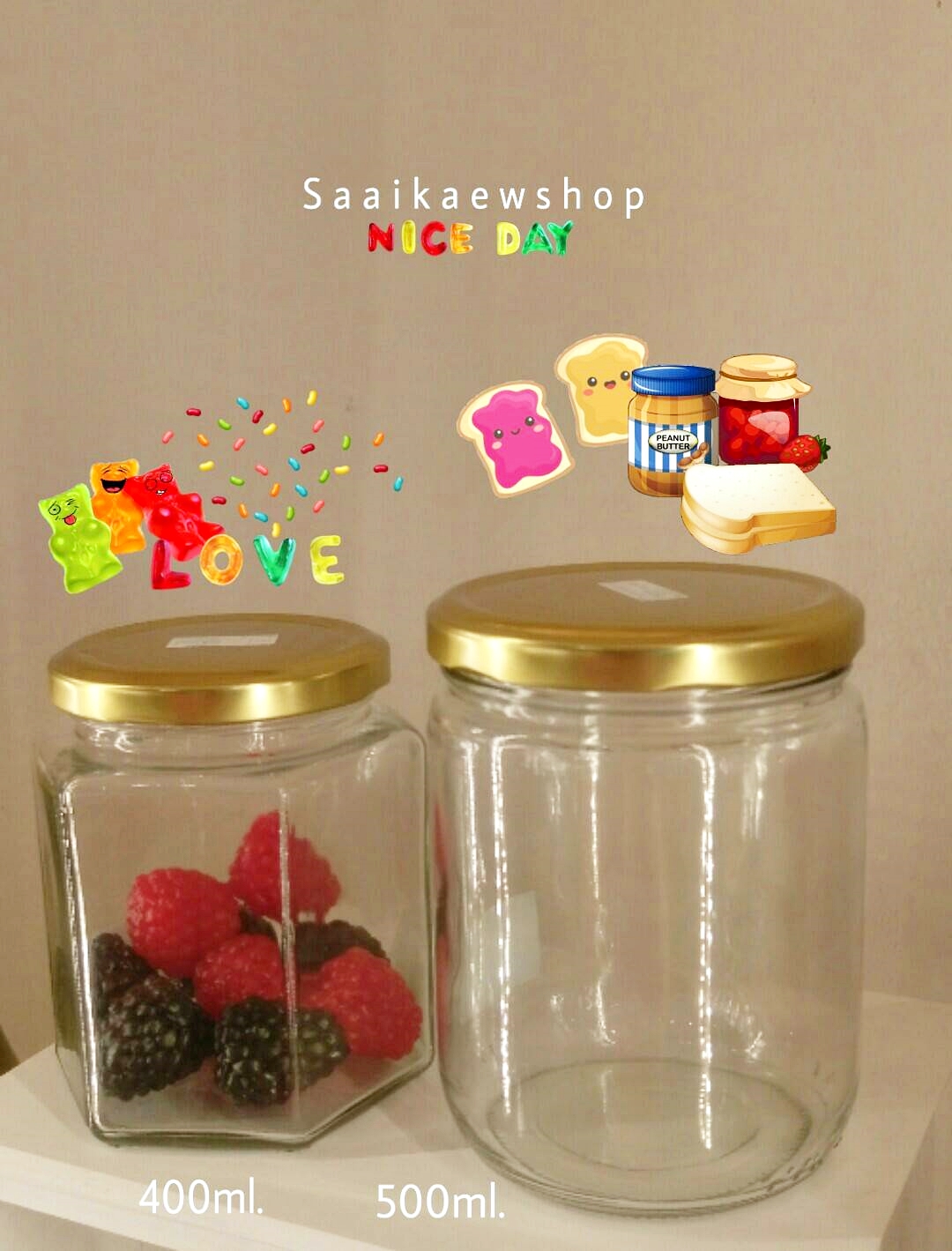 ขวดแก้ว 6 เหลี่ยมใหญ่ 400ml