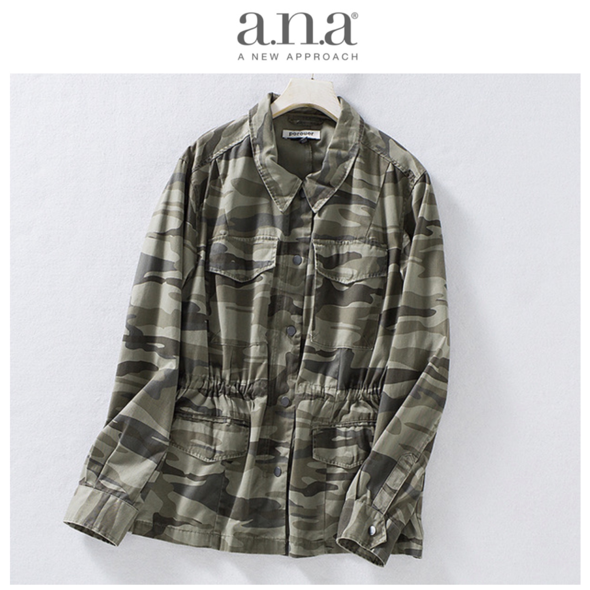 A.n.a (a new approach) เสื้อทหาร เสื้อฮู้ดเขียวทหาร เสื้อนอกแนวทหาร แบรนด์ A.n.a (a new approach) แพทเทินสวย เท่ห์มาก คะ Size S/M/L/XL สำเนา สำเนา สำเนา เขียว