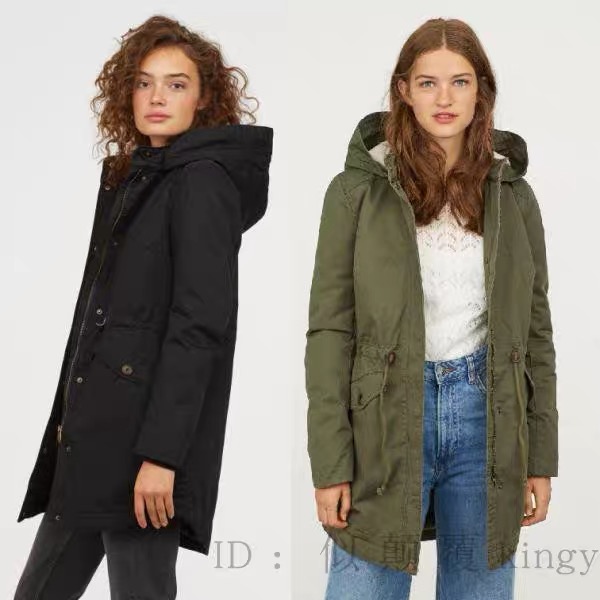 H&M เสื้อโค้ทฮู้ดกันหนาว เสื้อปาร์กา parka สีเขียว แบรนด์ H&M size S/M/L เขียว