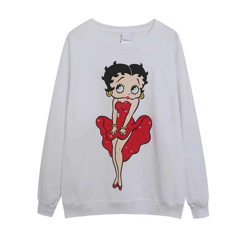 Betty boop เสื้อกันหนาว เสื้อวอร์ม เสื้อฮู้ดสีขาว สกรีน BETTY BOOP งานDISNEY ปักเลื่อม เทา