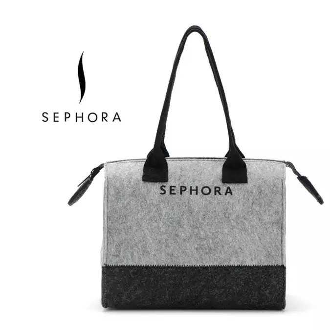 กระเป๋าถือ แบรนด์ดังฝรั่งเศส SEPHORA ผ้าสักหลาด สีทูโทน เทา ดำ